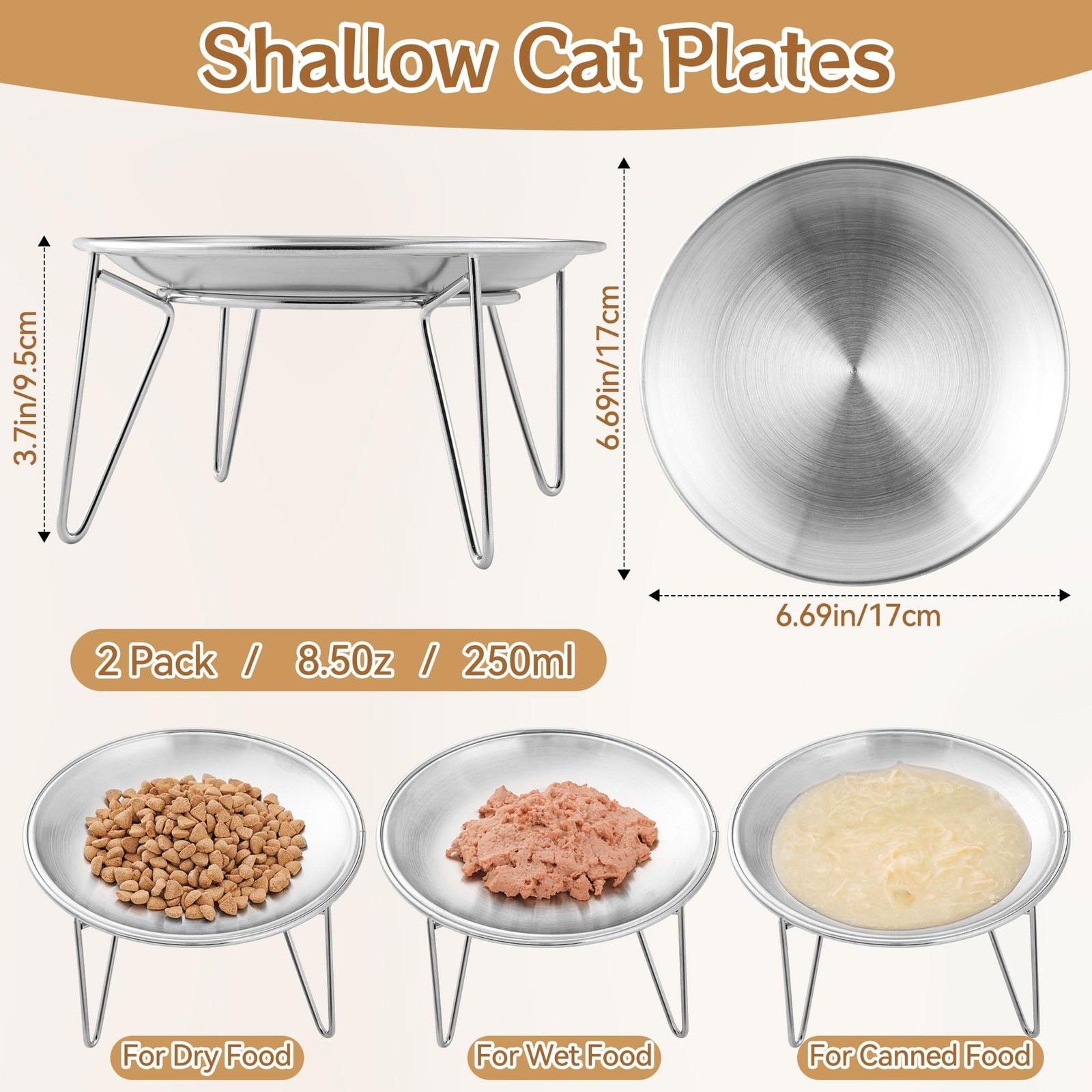 Wellbro Set of 2 Stainless Steel Cat Food & Water Bowls – Whisker Fatigue Friend