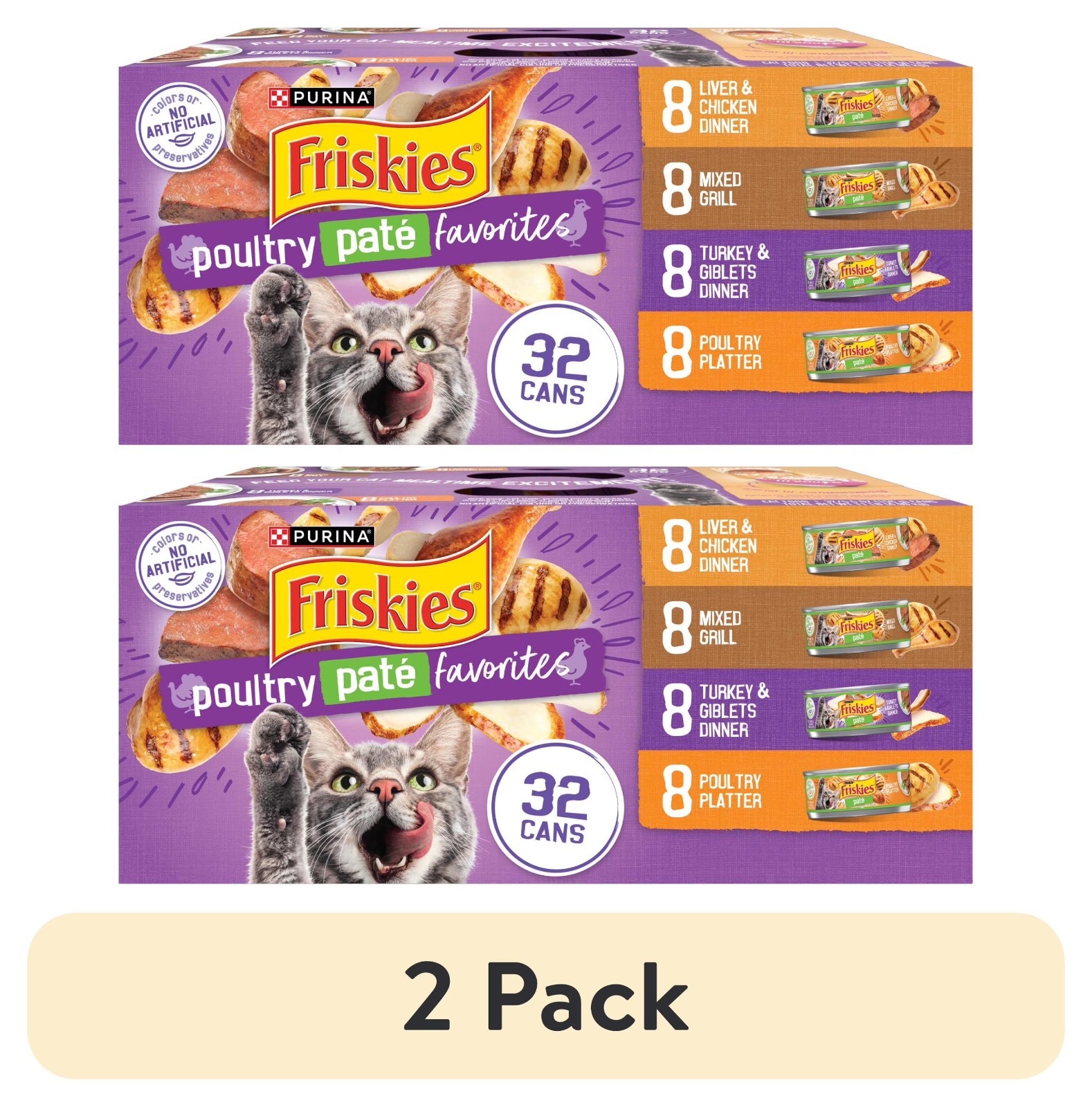 (2 pack) Purina Friskies Pate, Soft Poultry Variety Pack, Wet Cat Food, 5.5 oz