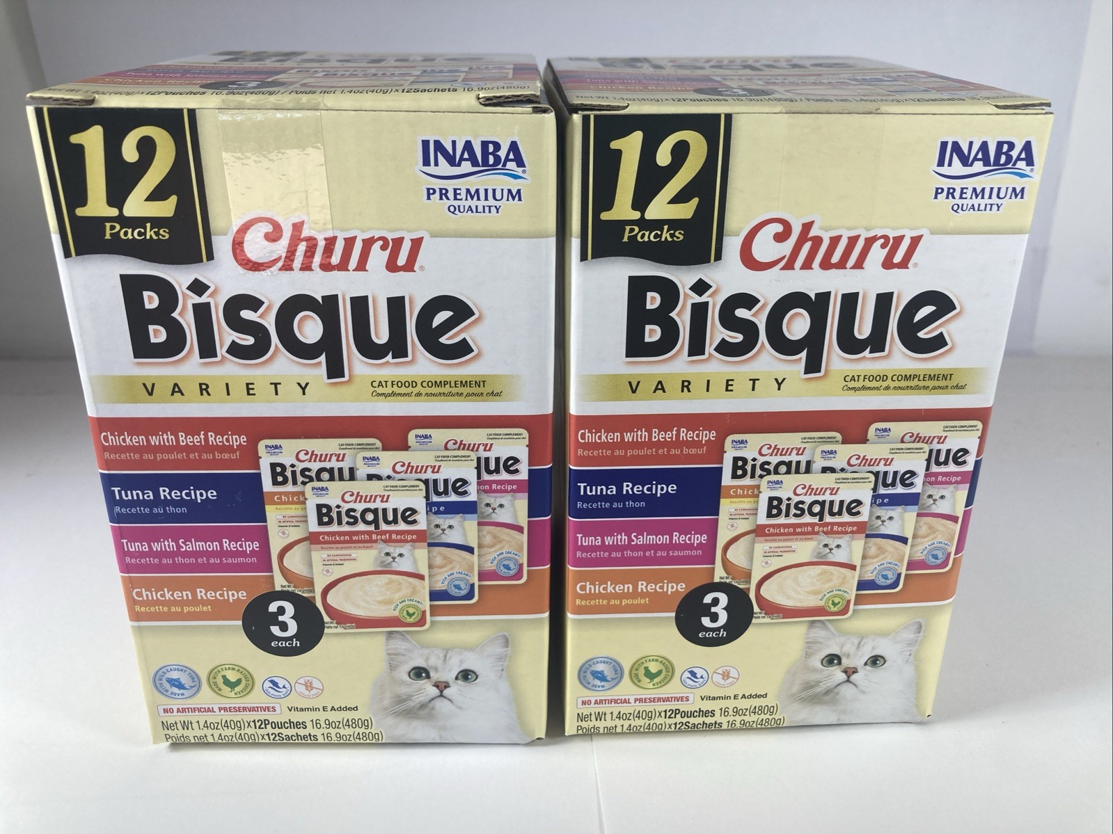 INABA Churu Bisque for Cats, Purée Side Dish Variety Pack of 24 Total Chick/Tuna