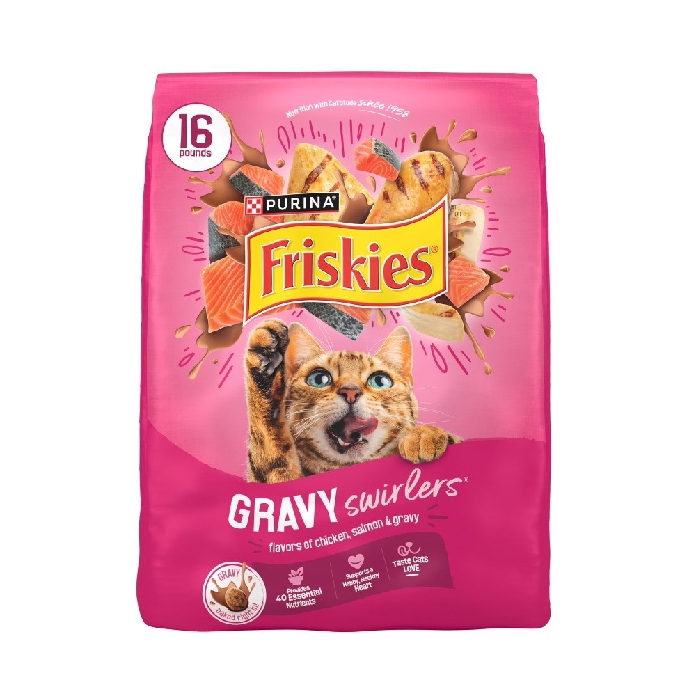 Dry Cat Food with Chicken Salmon and Gravy Swirlers in 16 Pound Bag