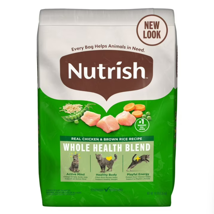 2 Bags Nutrish Real Chicken & Brown Rice Recipe Dry Cat Food, 14 lb. Bag