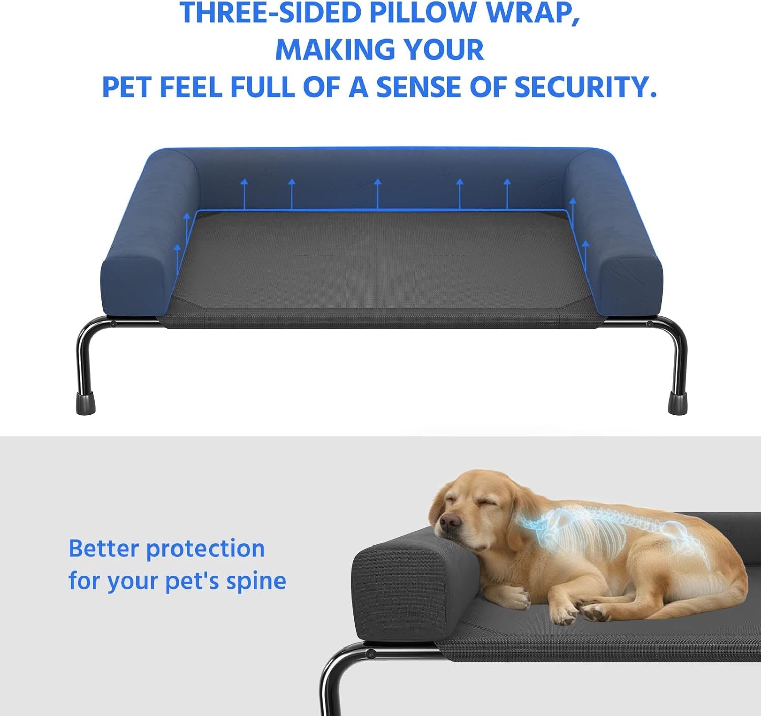 Simple Trending Elevated Dog Bed for Large Dogs, Cooling Raised Dog Cot with Bol