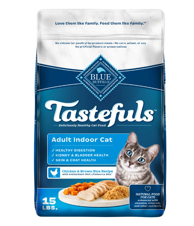Blue Buffalo Tastefuls Dry Food, Adult Indoor Cat, Chicken and Brown Rice, 15-lb