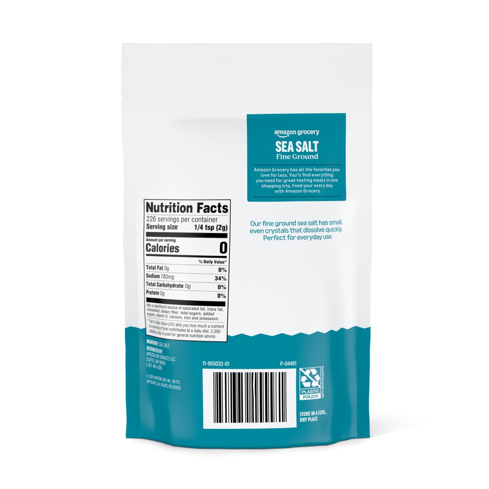 Amazon Grocery, Sea Salt, Fine Ground, 16 Oz (Previously Happy Belly, Packaging