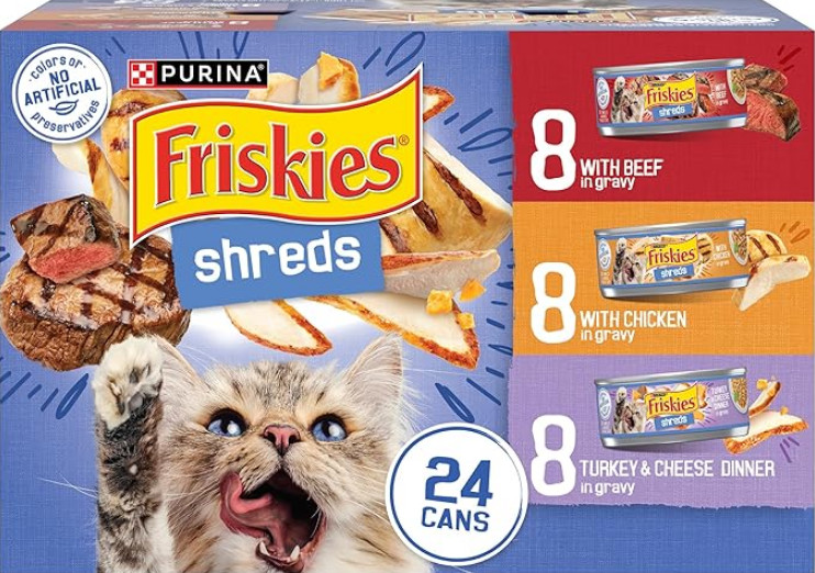 Purina Friskies Gravy Shreds Wet Cat Food Variety Pack 5.5 oz Cans 24 Count Box