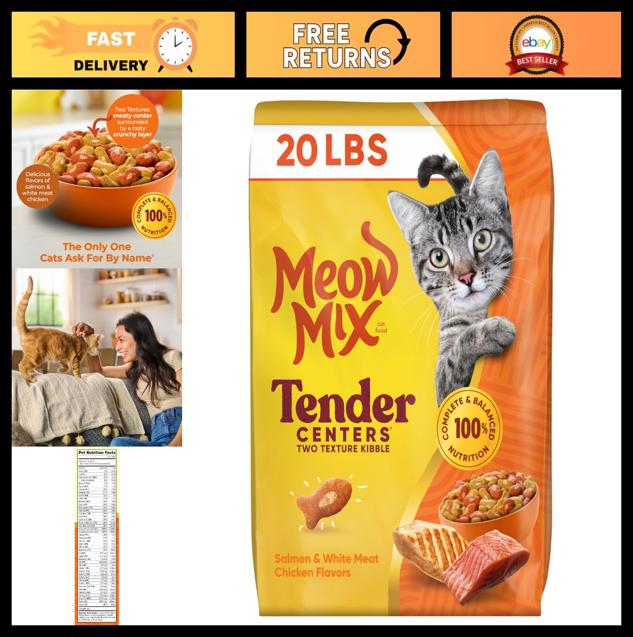 Tender Centers Dry Cat Food – Salmon & Chicken Flavors, 20 lb Bag, Nutritious &