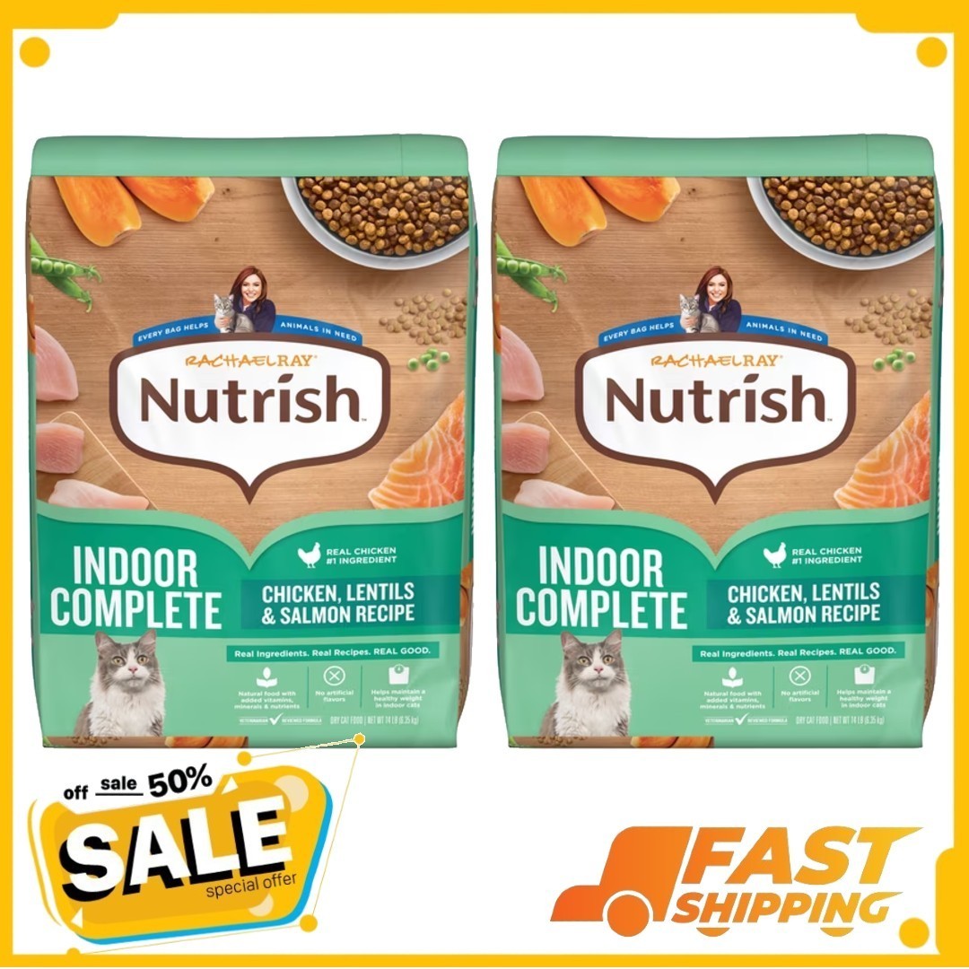 2 pack Rachael Ray Nutrish Indoor Complete Dry Cat Food Chicken, Salmon 14 lb