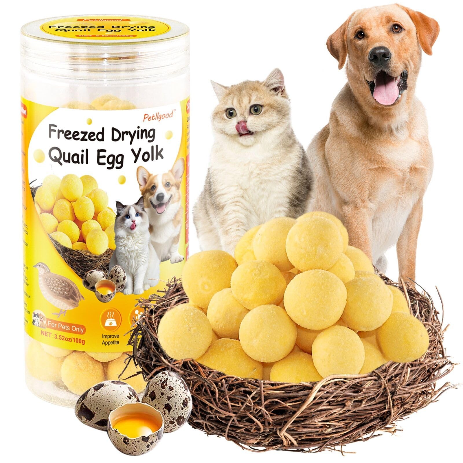 3.52oz/100g Freeze Dried Quail Egg Yolk, Cat and Dog Treats, Single Ingredien…