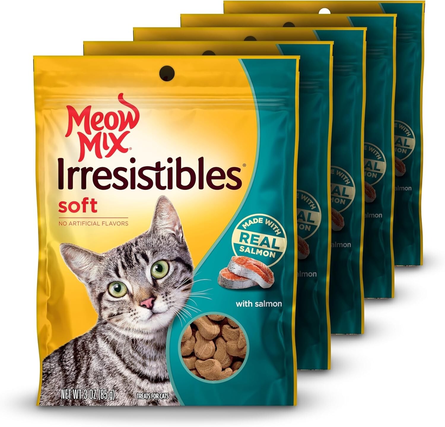 Meow Mix Irresistibles Soft Cat Treats, Salmon, 3 Ounce Bag (Pack of 5)