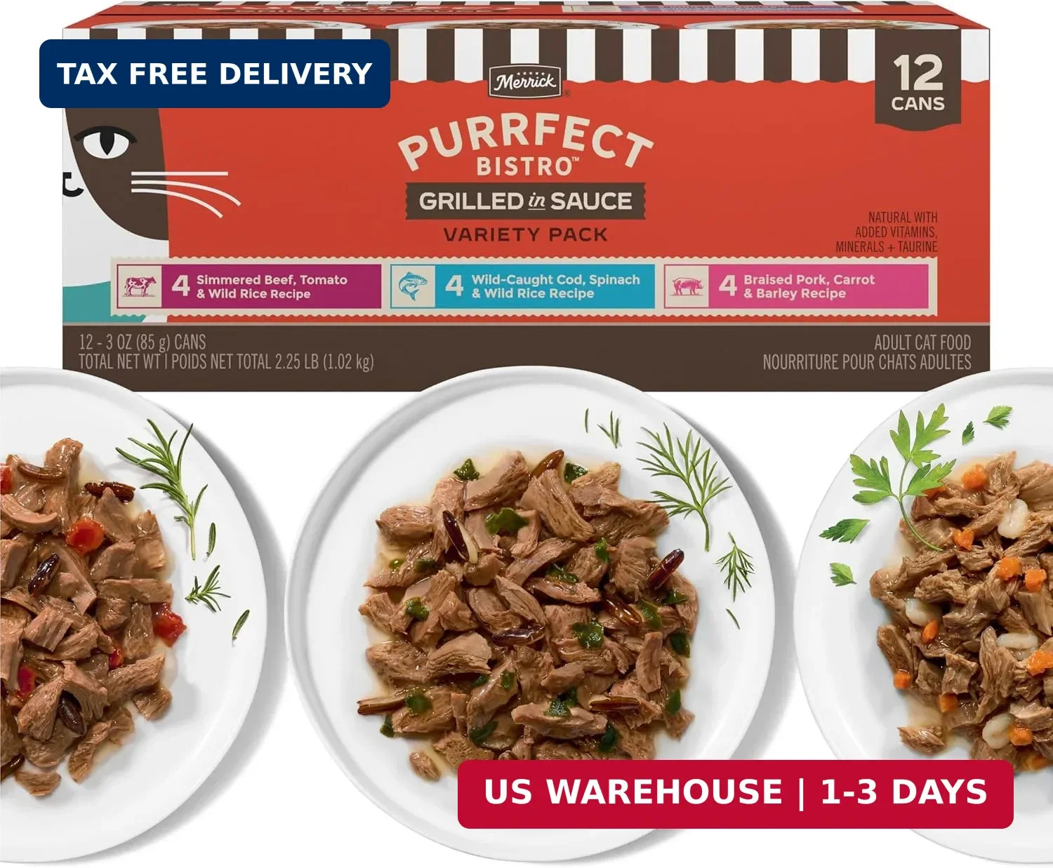 Merrick Purrfect Bistro Grilled in Sauce Variety Pack High Protein Cat Food with