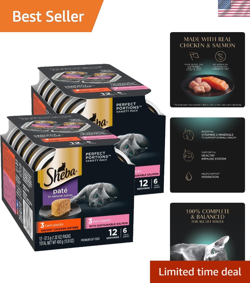 Grain-Free Cat Food Pate – Real Meat, Chicken & Salmon, Adult Variety 12 Pack