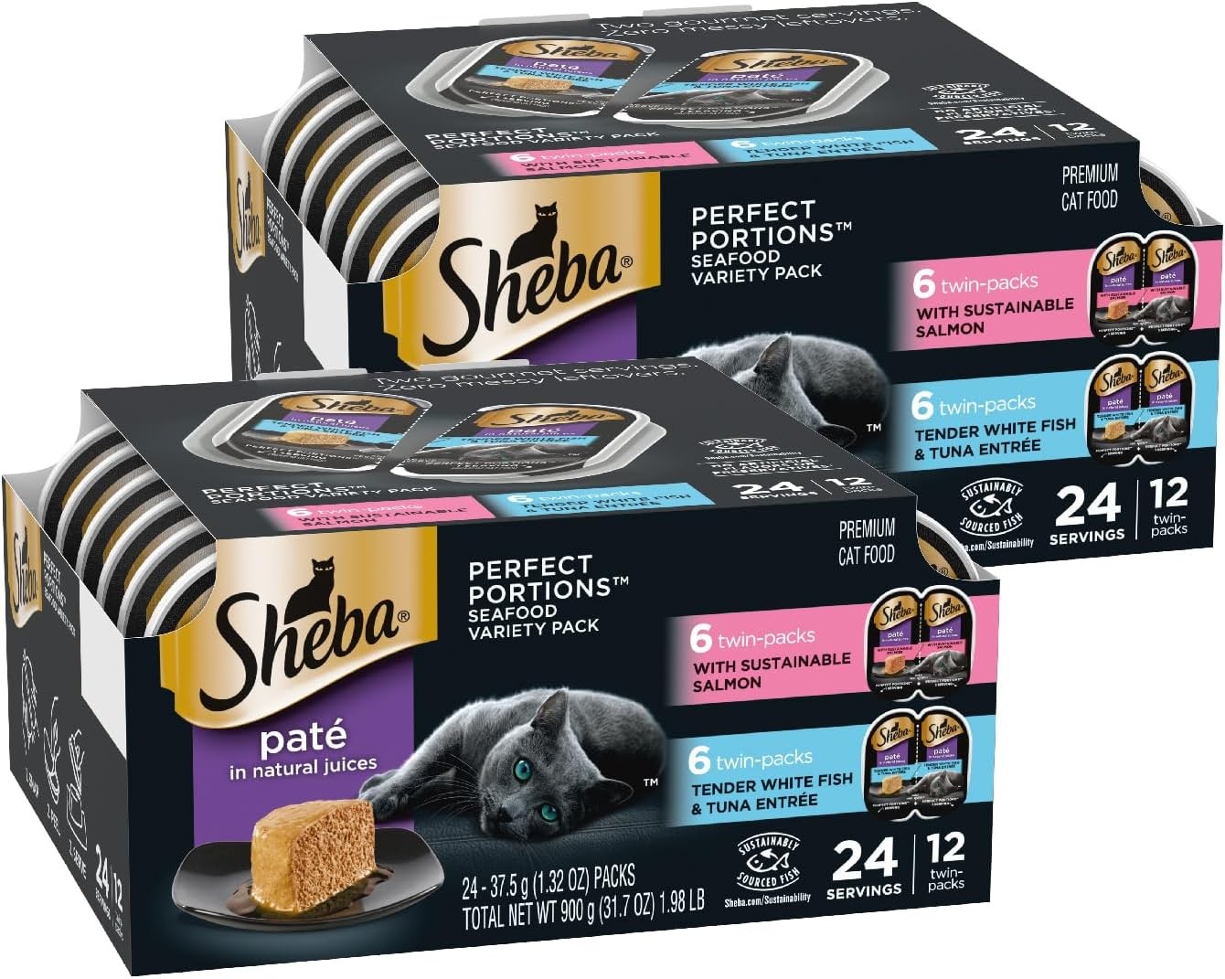 Sheba Perfect Portions Wet Cat Food Pate, Sustainable Salmon and Tender Whitefis