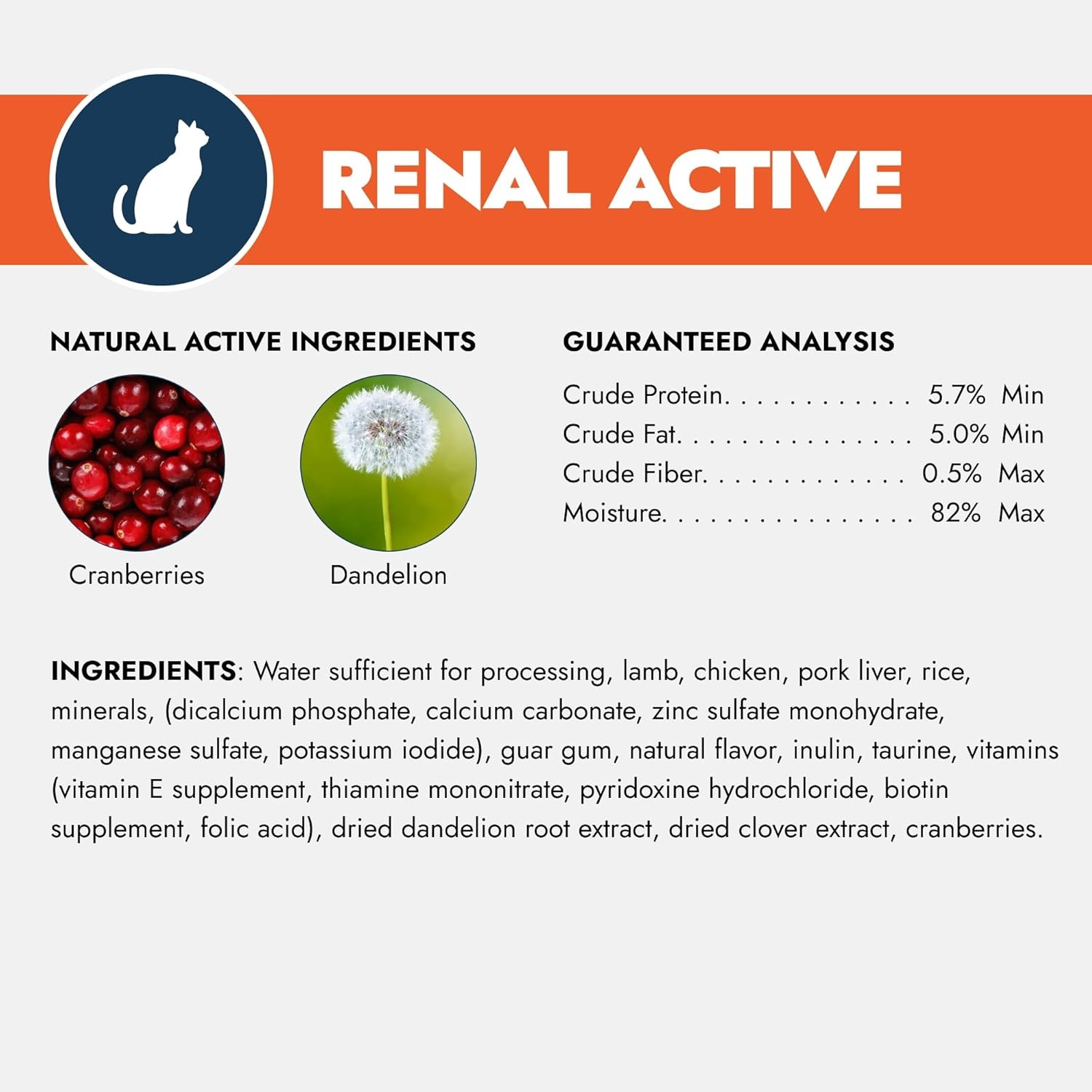 Cat Food Vet-Formulated Renal Wet Non GMO Kidney Care Food W/ Lamb Flavor