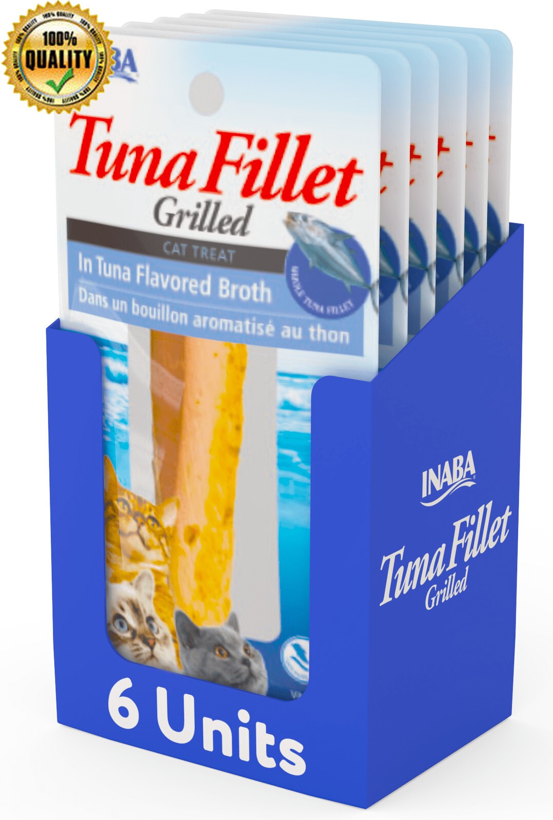 6 Pk Premium Hand-Cut Grilled Tuna Fillet Cat Treats Vitamin E 0.52oz Tuna Broth
