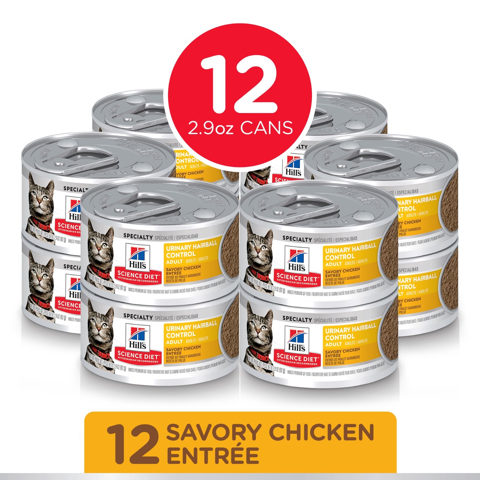 Hill’s Science Diet Urinary Hairball Control Cat Food Savory Chicken 12×2.9oz