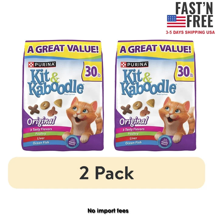 2 Bag Purina Kit & KaboodleOriginal, Indoor Dry Cat Food, Chicken,Turkey, 30 lb