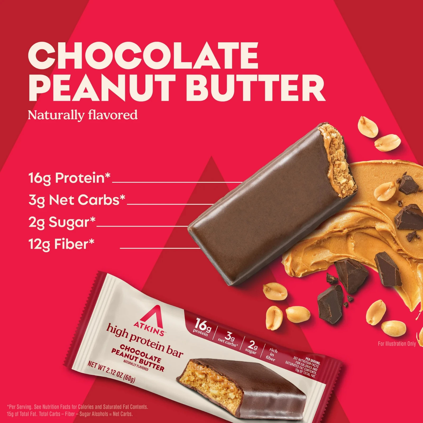3P Atkins Protein-Rich Meal Bar, Chocolate Peanut Butter, Keto Friendly, 8 Ct