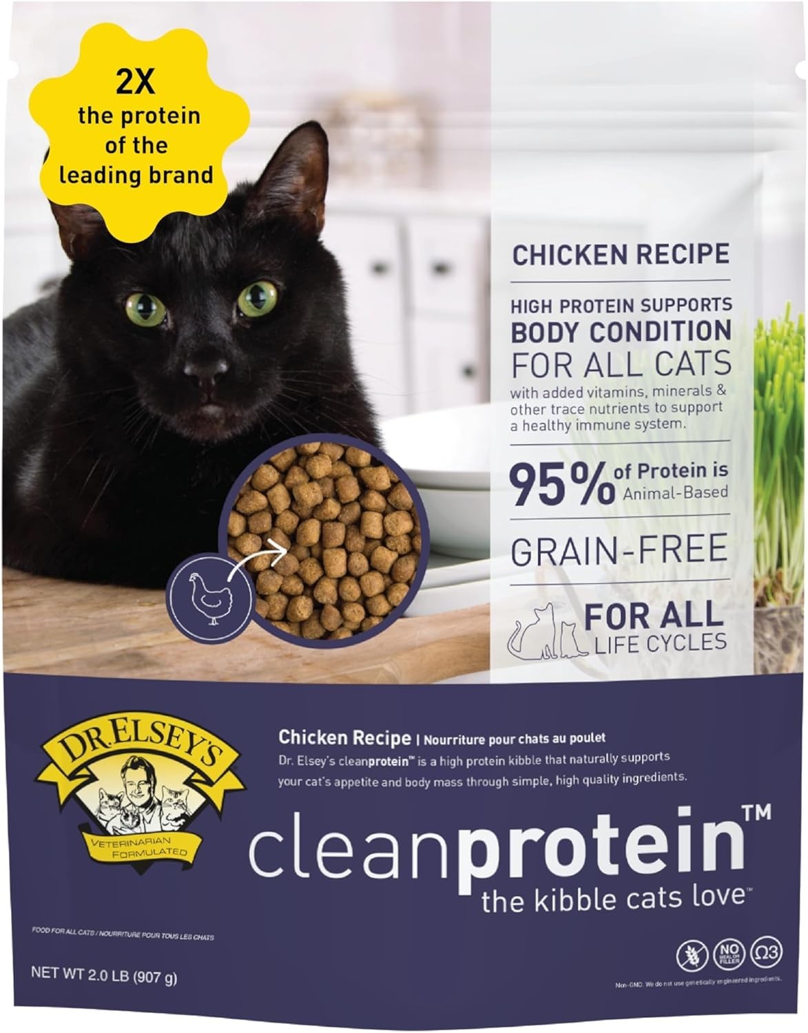 Grain-Free High Protein Low Carb Chicken Dry Cat Food 2lb Bag