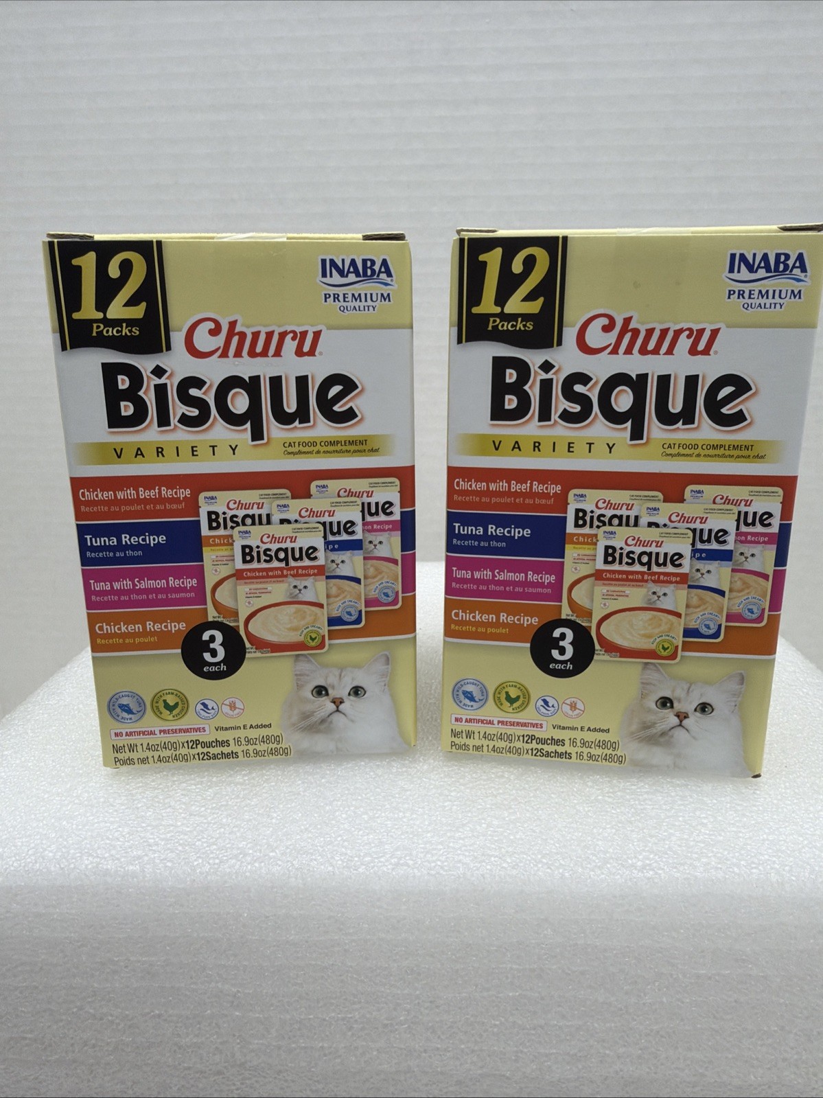 INABA Churu Bisque for Cats, Purée Side Dish Variety Pack of 24 Total Chick/Tuna