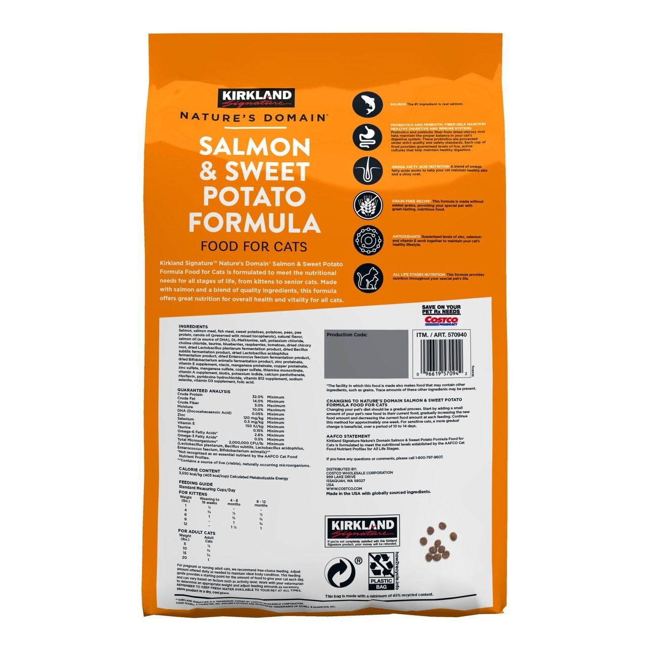 Kirkland Signature Nature’s Domain Cat Food, Salmon & Sweet Potato, 18 lbs