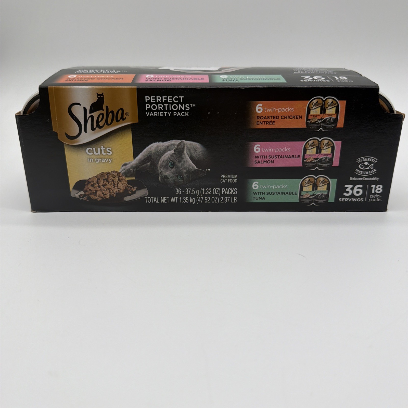 Sheba Perfect Portions Wet Cat Food Cuts in Gravy, 18 Count, 36 Servings.