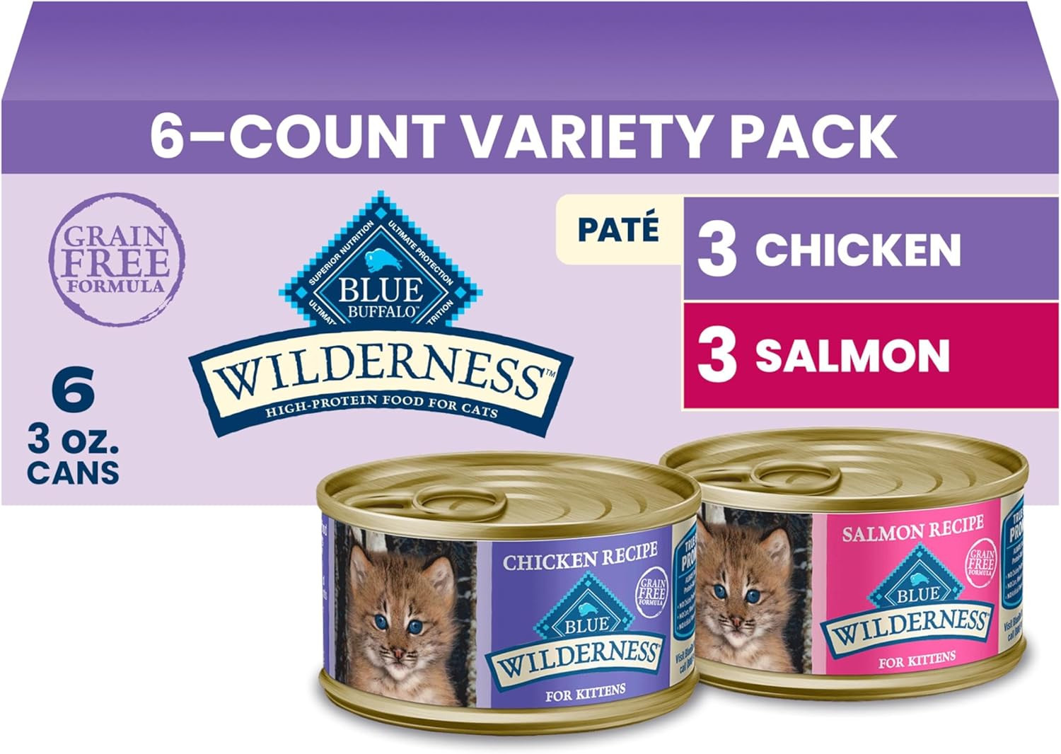 Wilderness Variety Pack Kitten Paté Wet Cat Food, 3 Oz, 6 Ct | High Protein, Chi