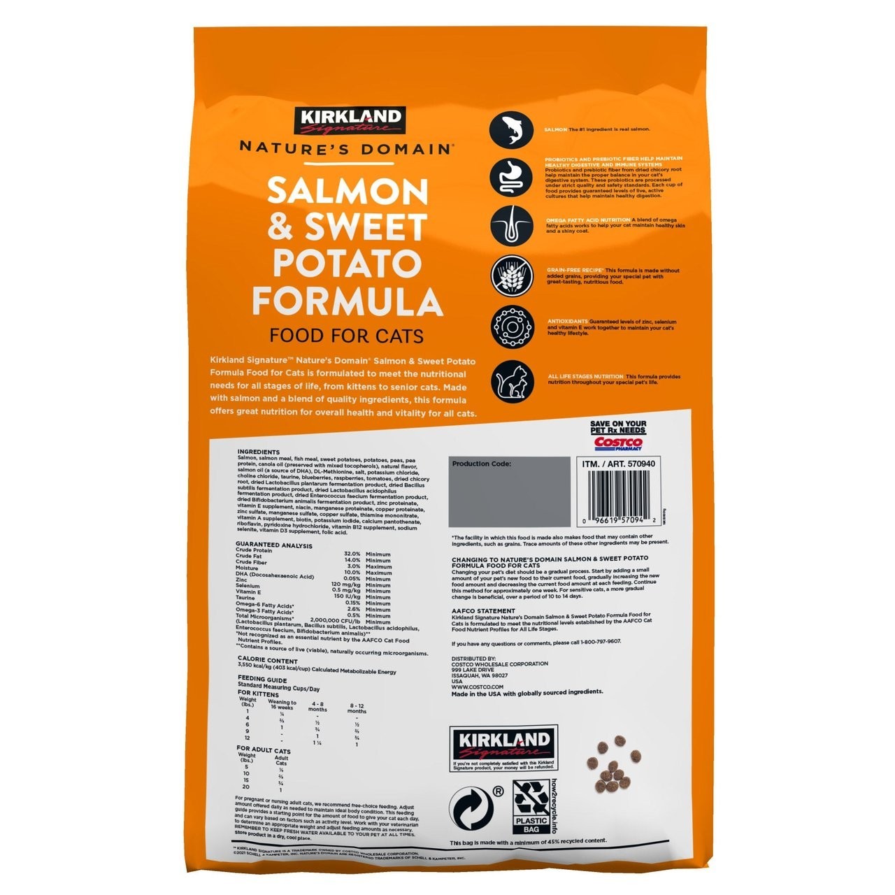 Kirkland Signature Nature’s Domain Cat Food, Salmon & Sweet Potato, 18 lbs