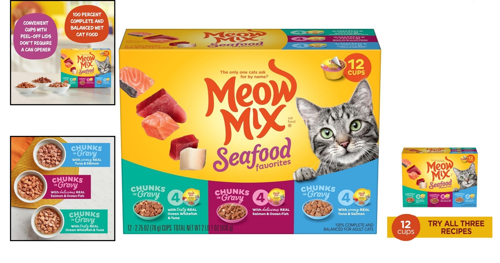 Delicious Seafood Morsels for Cats – 12 x 2.75 oz Balanced Nutrition Cups