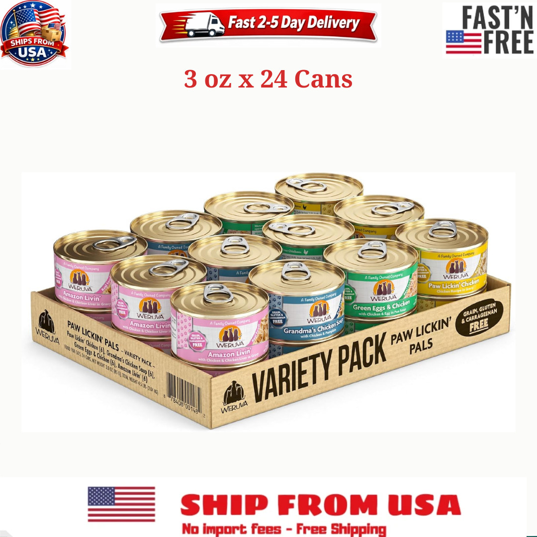 Weruva Classic Cat Food, Variety Pack, Paw Lickin’ Pals Wet Cat Food, 3oz 24Cans