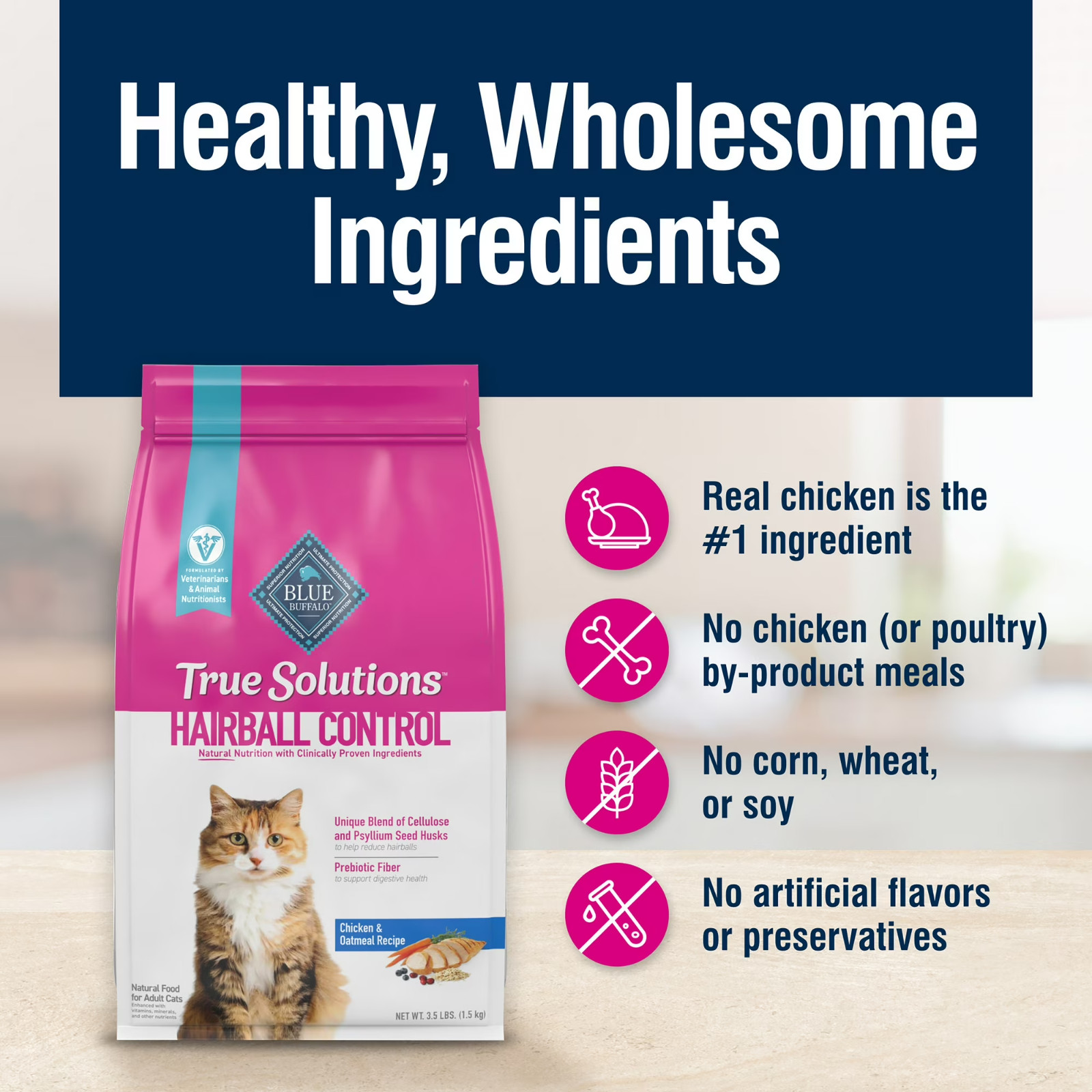 Blue Buffalo True Solutions Hairball Control Natural Dry Cat Food, Chicken, 11lb