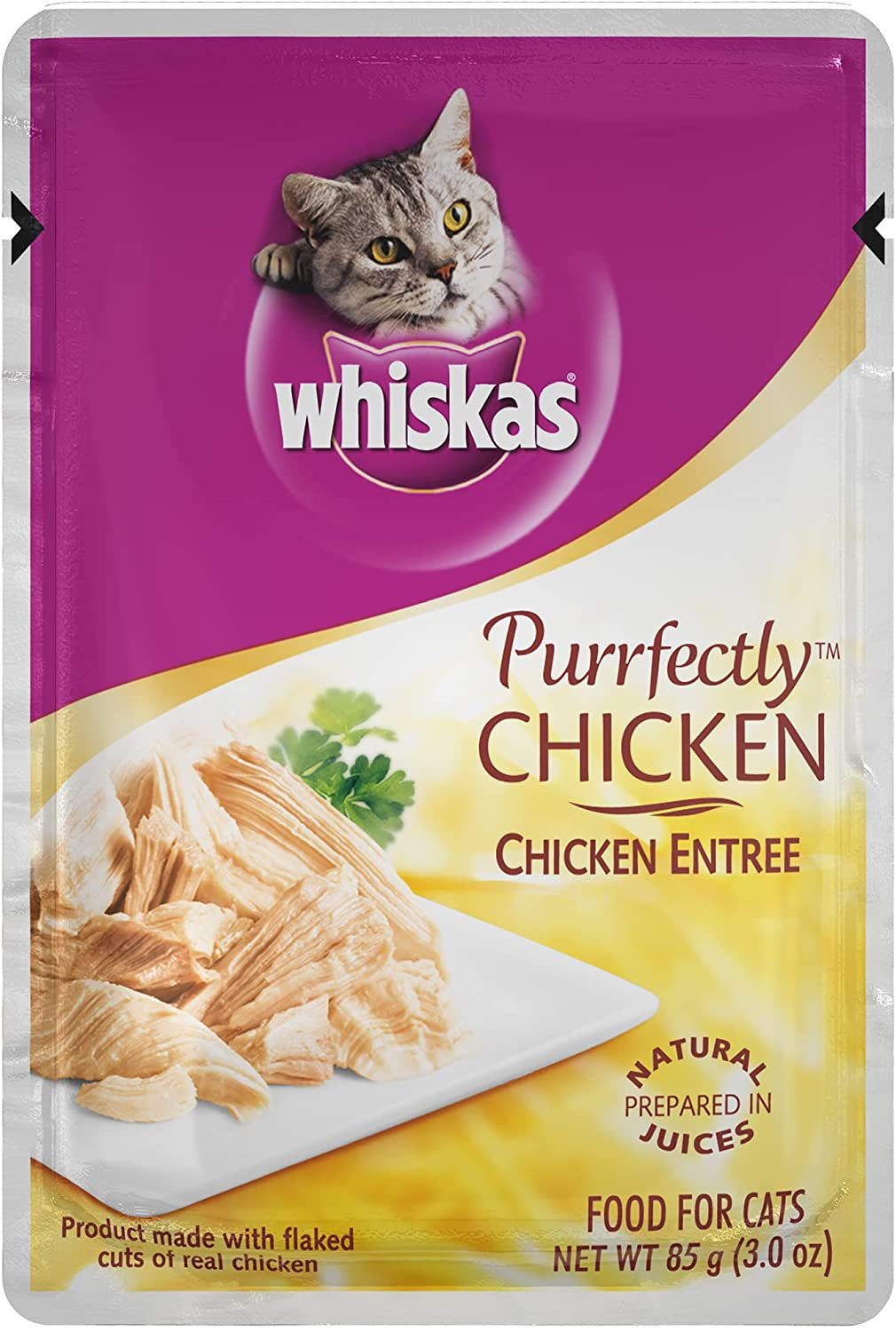 Pack of 24 WHISKAS PURRFECTLY Chicken Wet Cat Food Chicken Entree Flavor 3 Oz