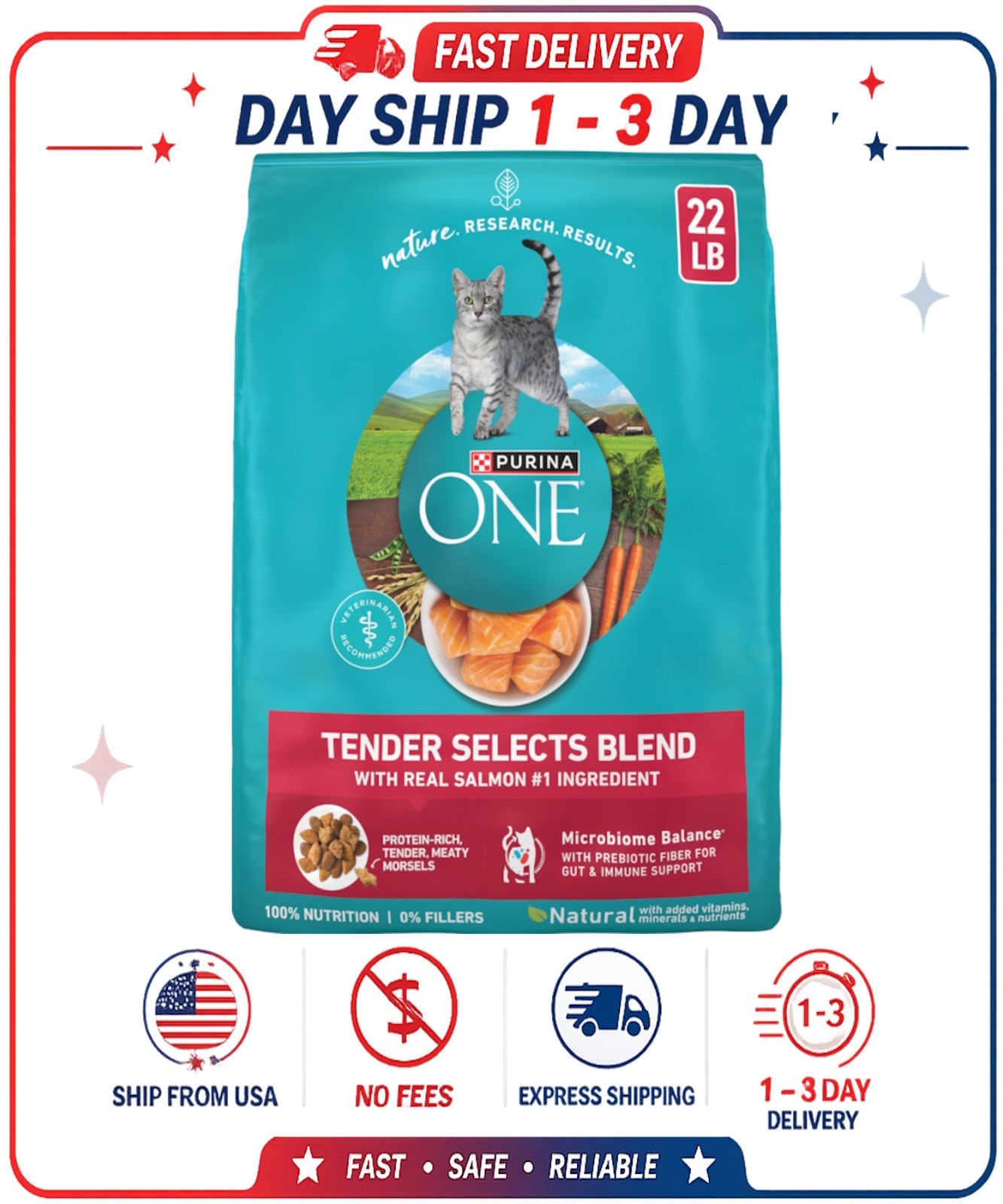 Purina ONE Tender Selects Blend Salmon Flavor Dry Cat Food, 22 lb Bag