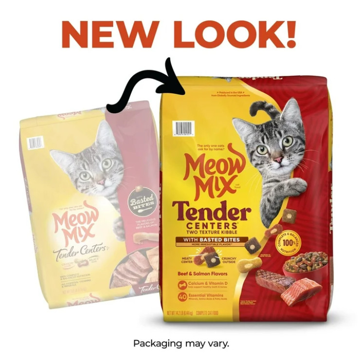2 pack Meow Mix Tender Centers, Basted Bites Beef & Salmon, Dry Cat Food, 14.2lb