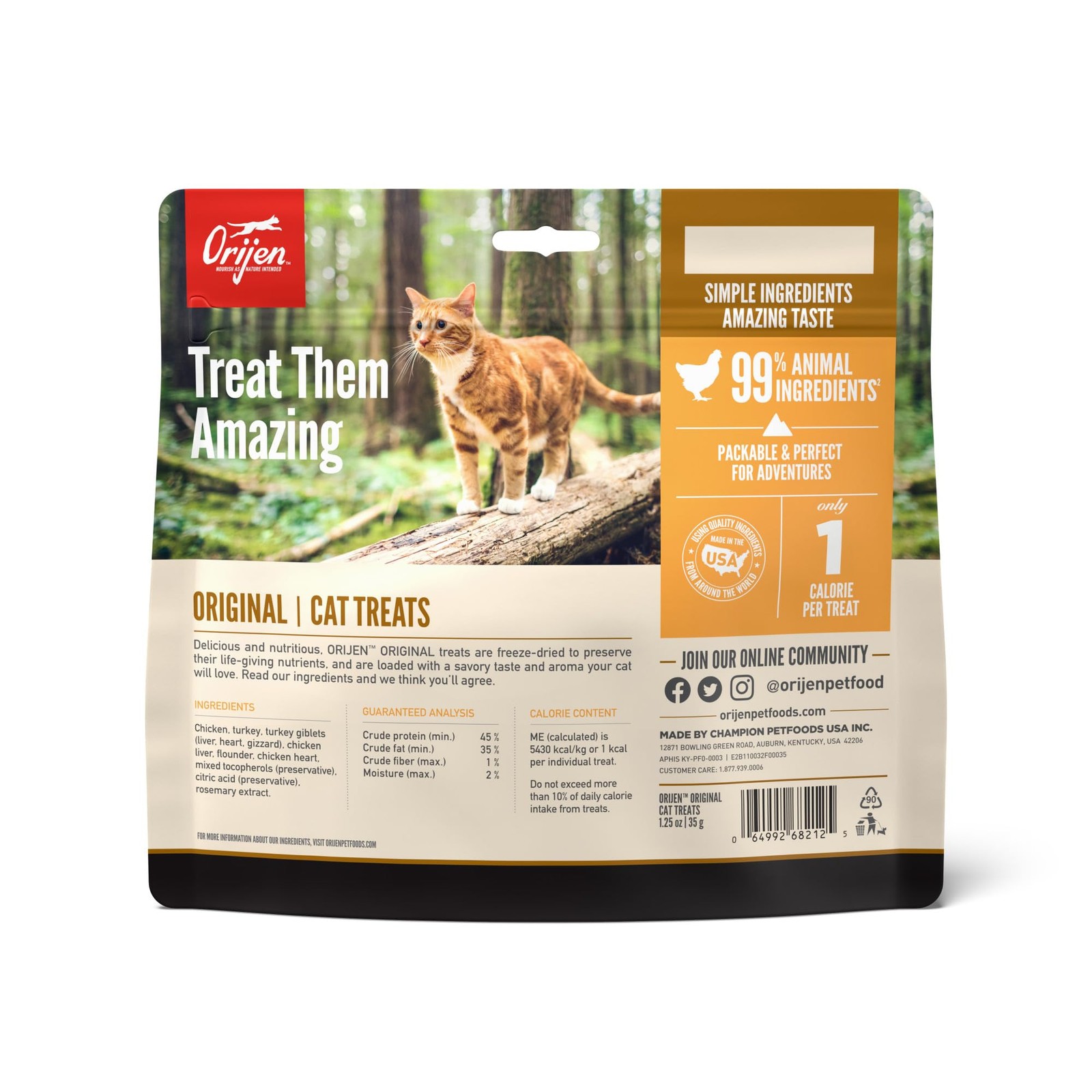 Orijen Original Freeze Dried Cat Treats Grain Free High Protein 1.25 Oz