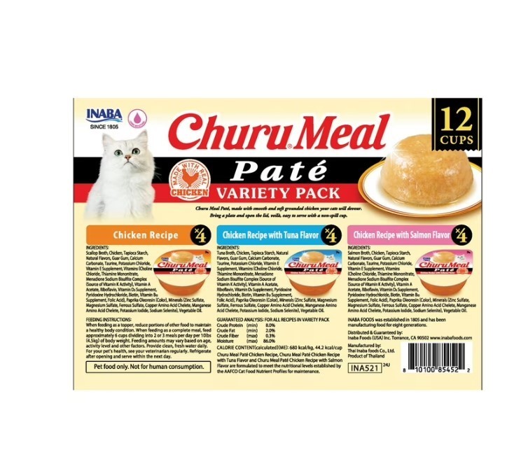 (4 Pack) INABA Churu Chowder Cat Food 2.29oz 12ct Chicken Adult Wet Meal