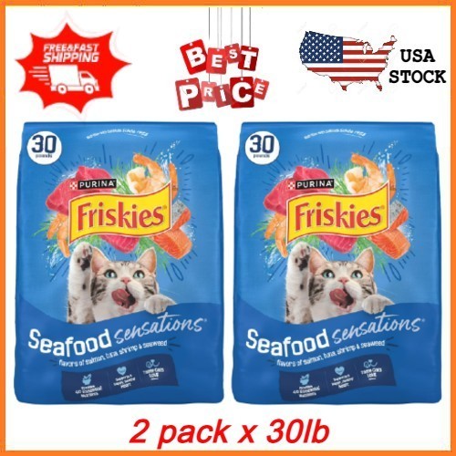 (2 pack) Purina Friskies Seafood Sensations Dry Cat Food Salmon Tuna 30 lb