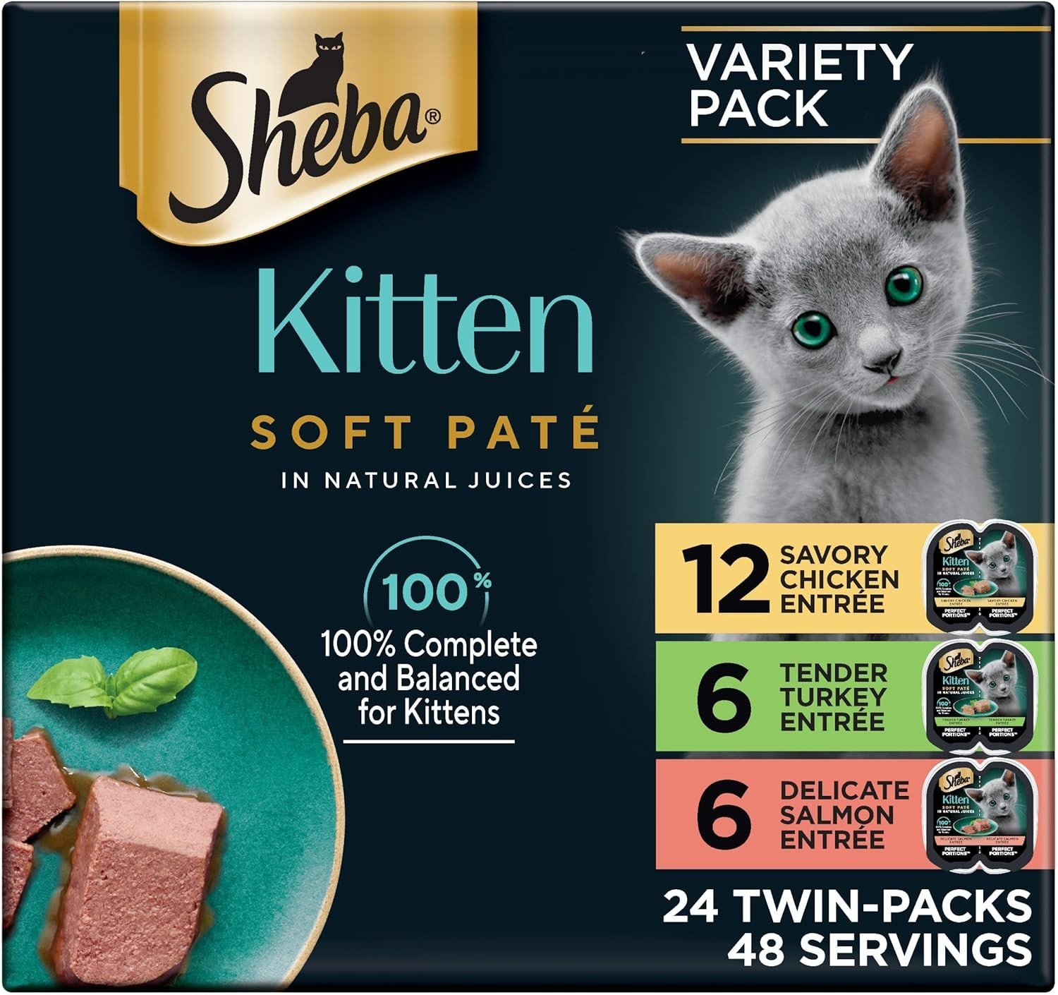 Complete Nutrition Kitten Wet Food Pate, 2.6oz Trays – 24 Count Variety Pack