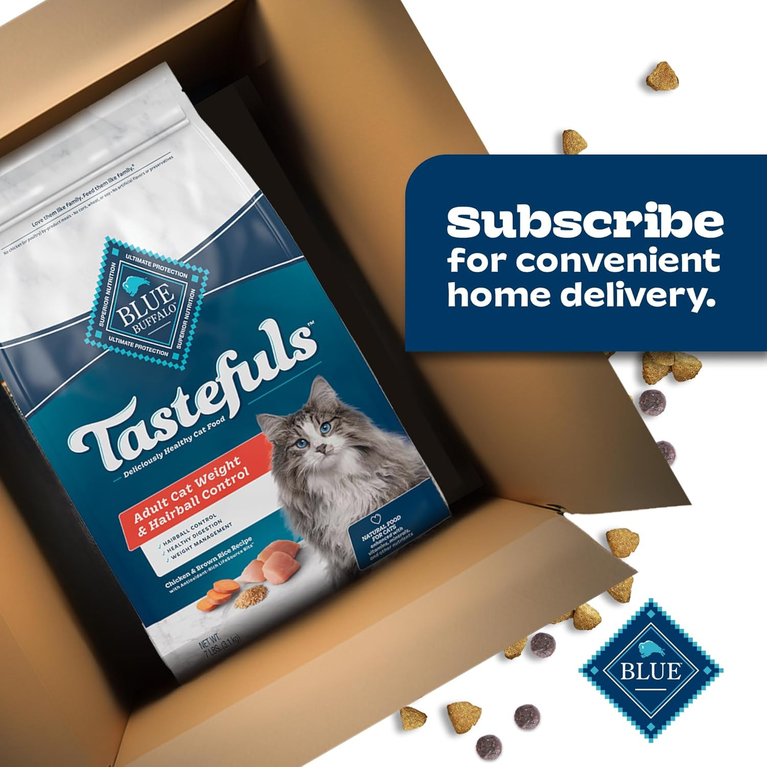 Tastefuls Adult Dry Cat Food for Weight Management & Hairball Control, Made in t