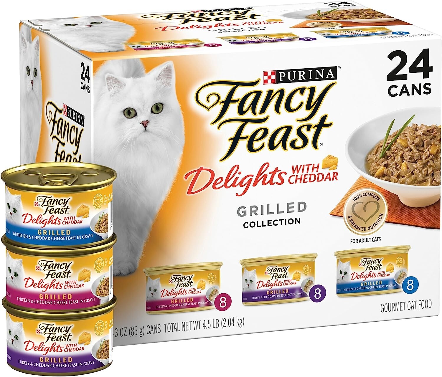 Purina Fancy Feast Gravy Wet Cat Food Variety Pack, Delights With Cheddar, 24Can