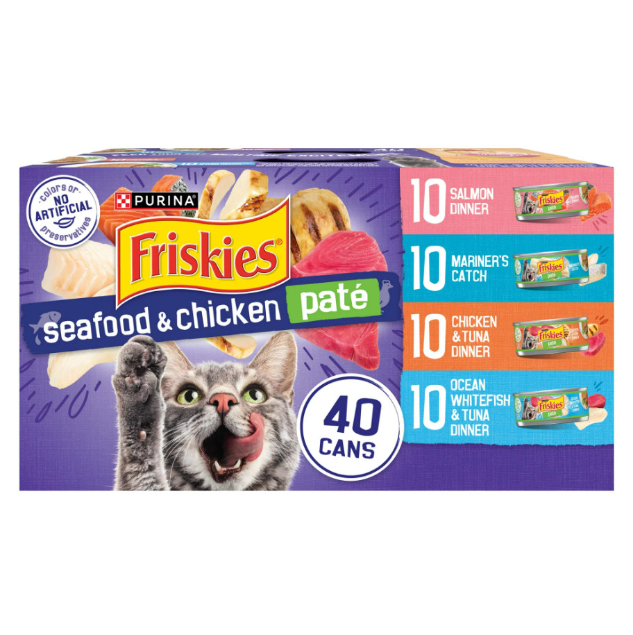 (2 Pack) Purina Friskies Seafood & Chicken Pate Wet Cat Food, 5.5 oz, 40 cans
