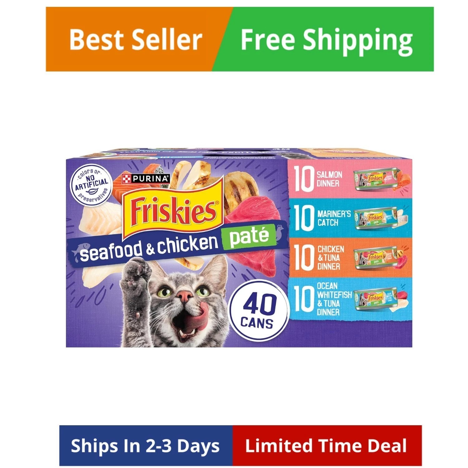 Purina Pate Wet Cat Food Variety Pack Seafood and Chicken Pate Favorites 40ct…