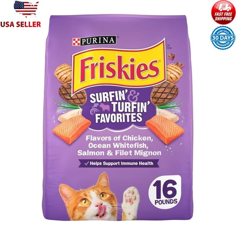 Dry Cat Food W/ Chicken Beef Salmon Seafood 100% Complete Nutrition 16 lb Bag US