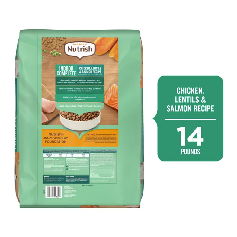 2 pack Rachael Ray Nutrish Indoor Complete Dry Cat Food Chicken, Salmon 14 lb