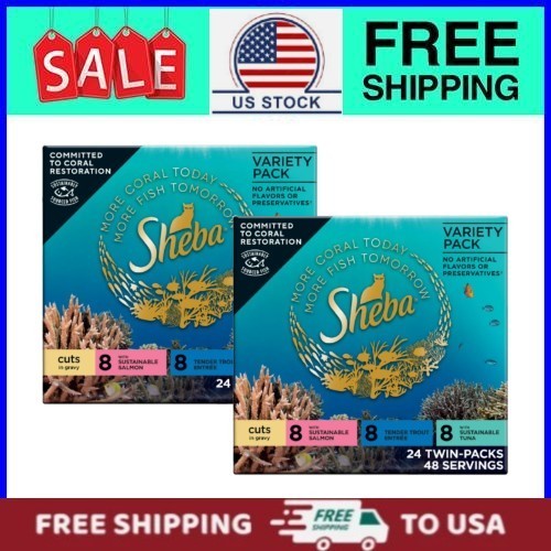 (2 pack) Sheba Perfect Portions of Cat Food Cuts, 2.6 oz Twin Pack Trays (24 Ct)