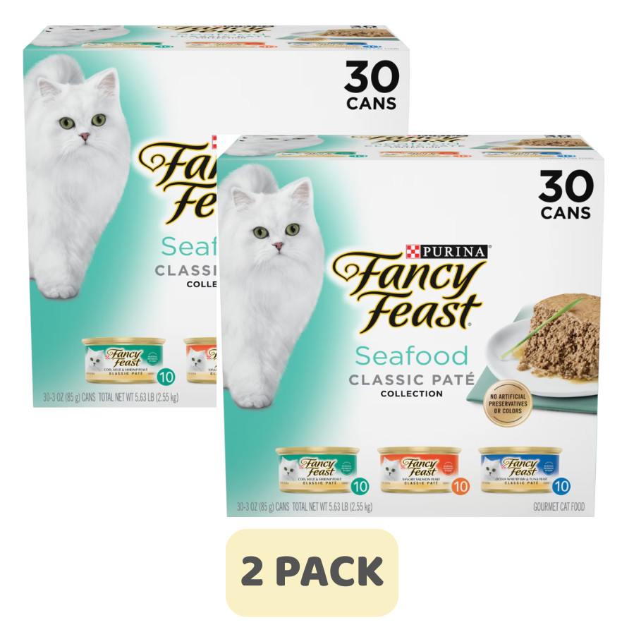 (2 Pack) Fancy Feast Seafood Classic Pate Wet Cat Food, 3-oz Can, Case of 30