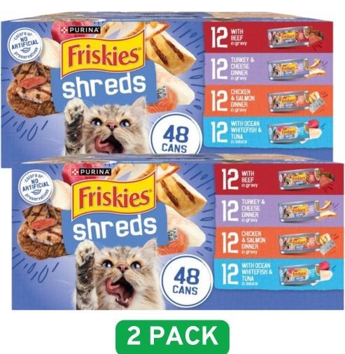 (2 pack)Friskies Shreds in Gravy Variety Pack Canned Cat Food, 5.5-oz,case of 48