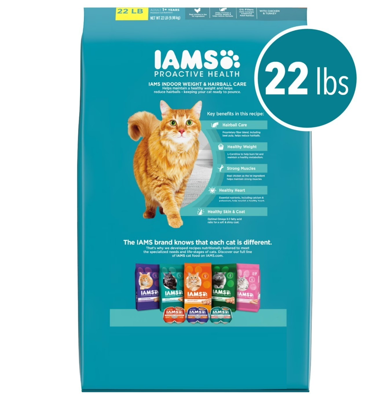 Iams Proactive Health Chicken And Turkey Dry Cat Food, 22 Lb Bag