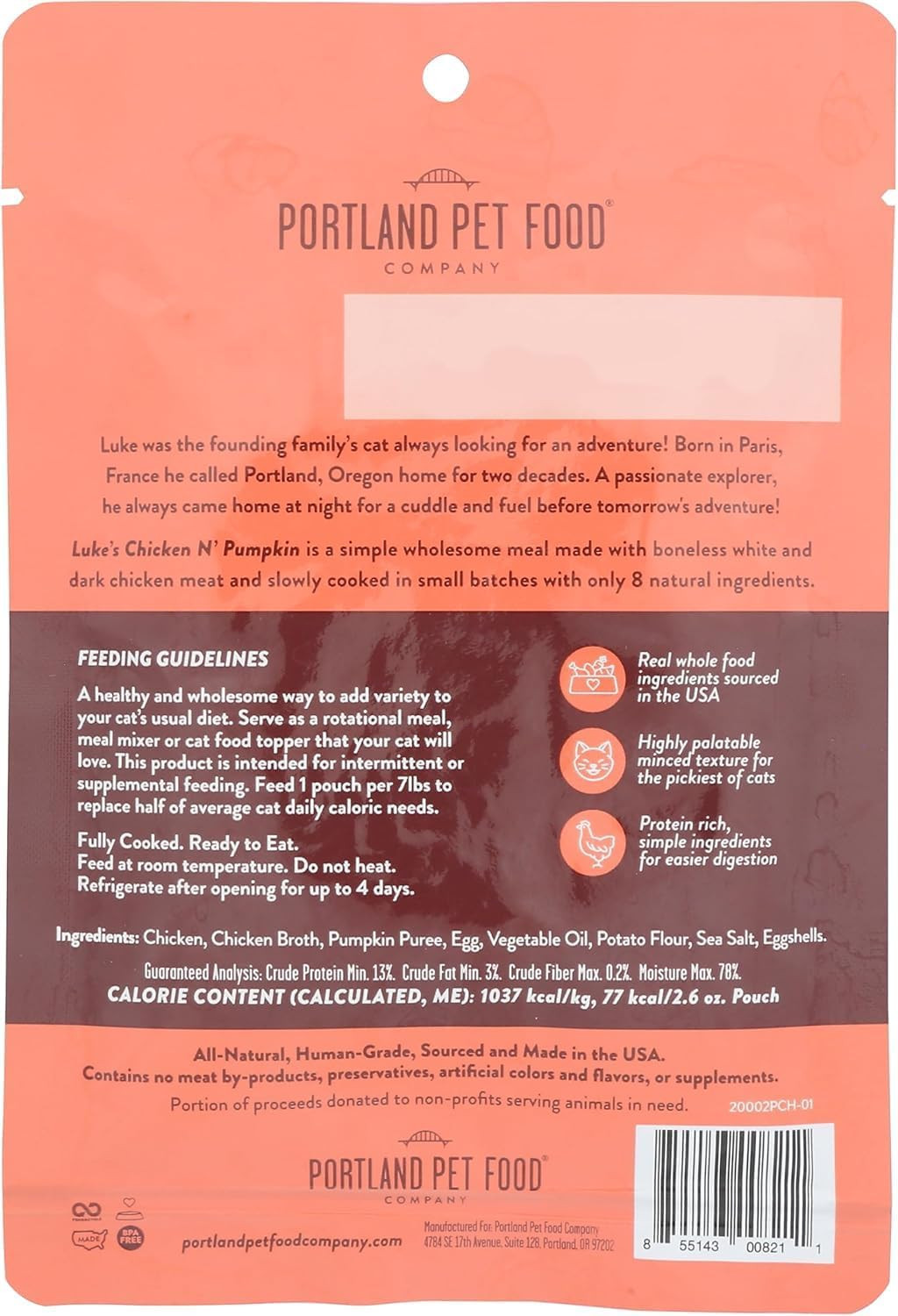 Portland Pet Food Company Human-Grade Mixed Variety Pack Wet Cat Food Pouch Luke
