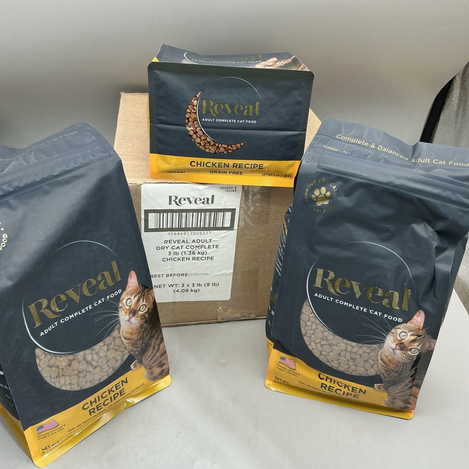 3 Pack Reveal Natural Adult Dry Complete Cat Food 3lb Each Exp 12/26