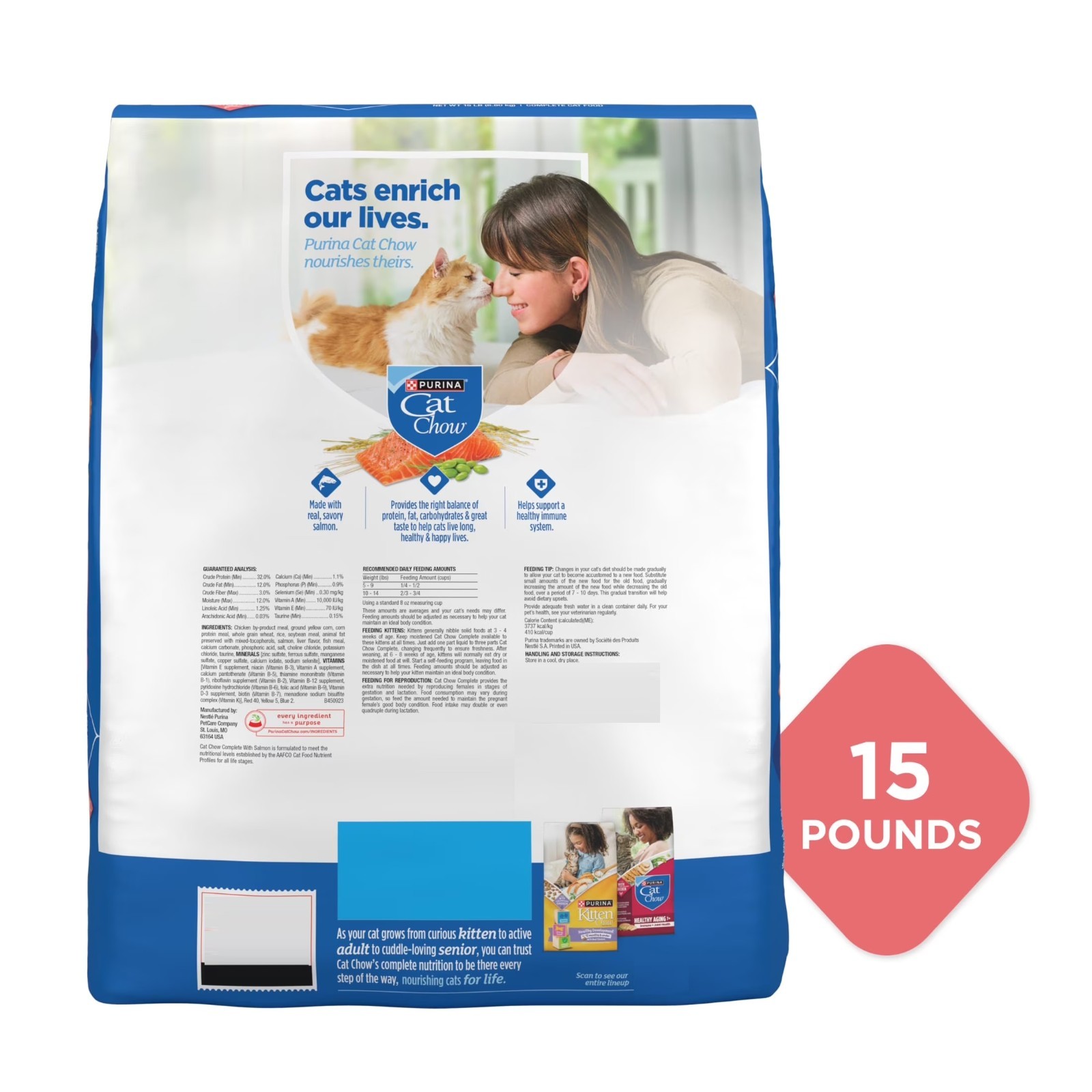 (2 pack) Purina Cat Chow Complete High Protein Dry Cat Food with Salmon, 15 lb